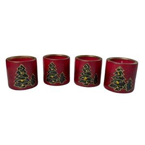 Lot 4 Christmas Votive Candles Vintage Red Festive Decorative u Tablescape Light